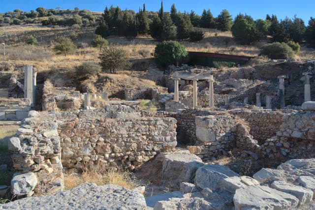 Shops or houses along the road.