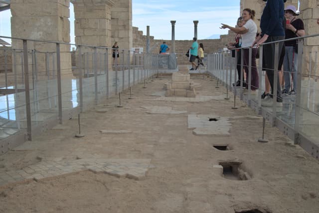 Looking towards the front of the church with some of the mosaic floor visible.