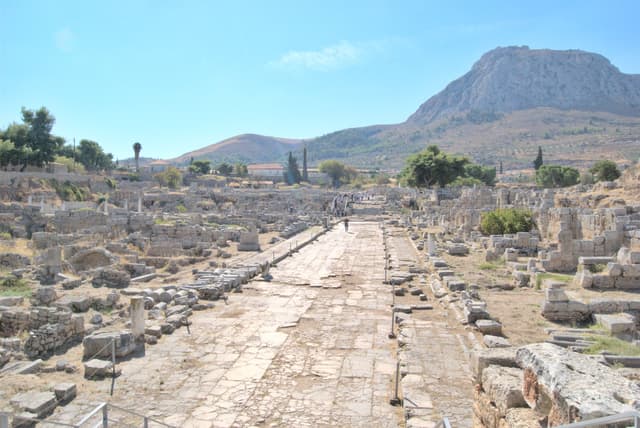 Looking down a main street that would have been lined with shops.