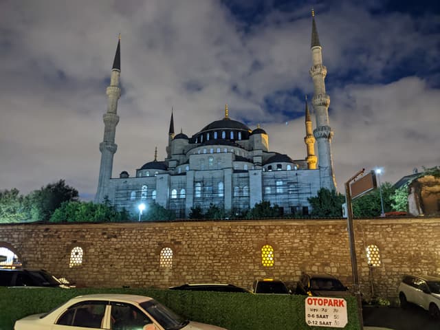 The Blue Mosque at night while we waited for our bus.
